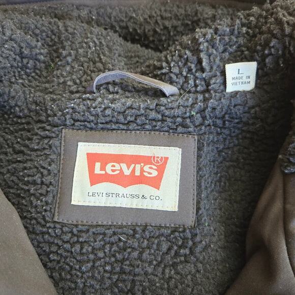 Levi's Men's Sherpa Hooded Jacket Size L Black Streetwear Grunge Skater Workwear - Picture 6 of 10
